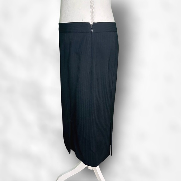 Theory Black Striped Wool Blend Split Hem Pencil Skirt Size 8 - Picture 7 of 14